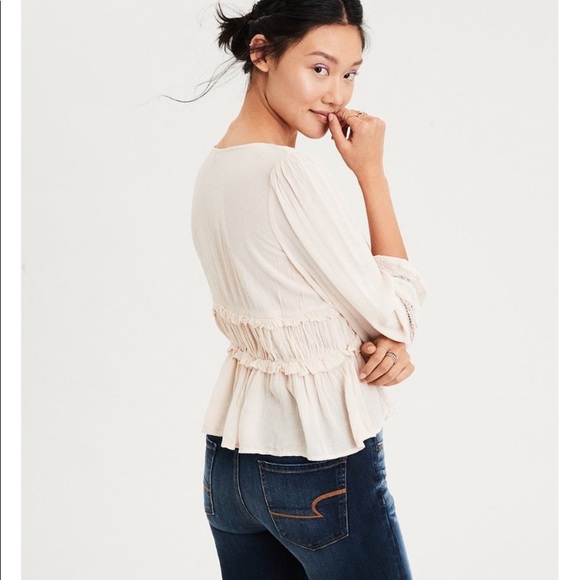 American Eagle Lacey Ruffle Waist Blouse - Boho - Picture 2 of 8